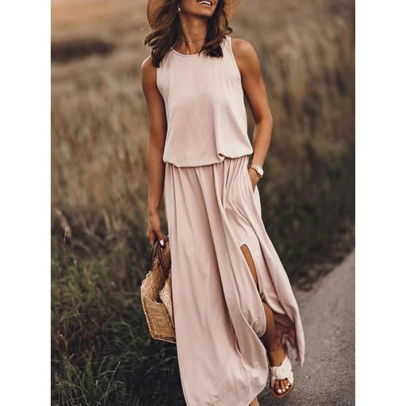 Round Neck Sleeveless Slit Dress