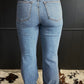 2 Button High Waist Piping Trim Bootcut Jeans