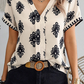 Geometric Print Short Sleeve V Neck Blouse