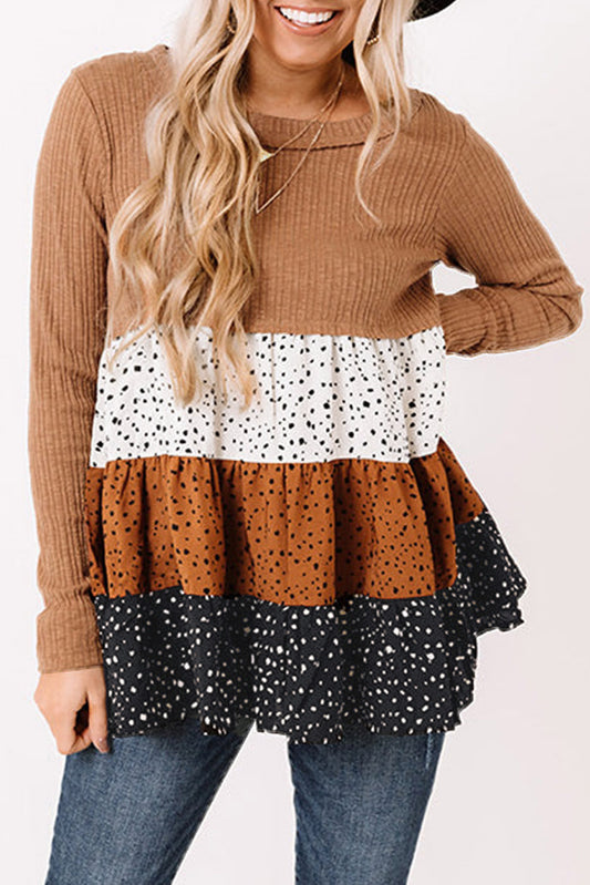 Ribbed Dotted Tiered Ruffled Flowy Top