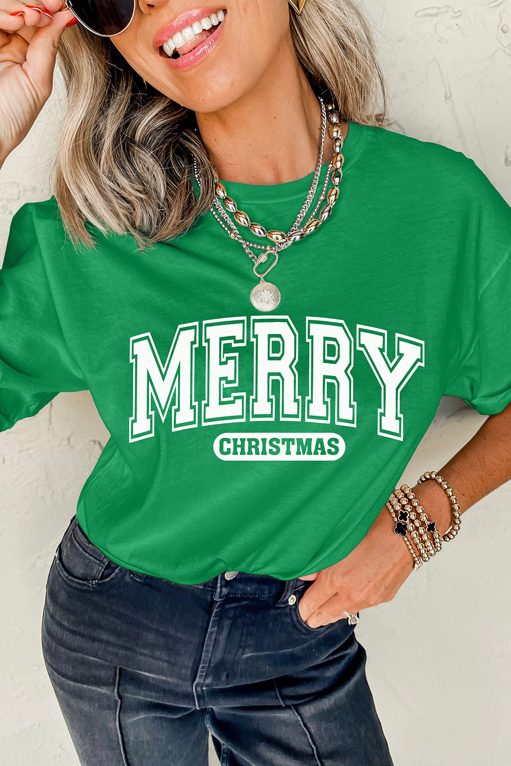 MERRY CHRISTMAS Letter Graphic Loose T Shirt