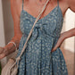Spaghetti Straps Floral Print Knot Detail High Waist Flared Dress