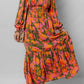 Floral Puff Sleeve Smocked Bodice Ruffled Long Dress