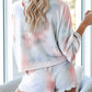 Tie-dye Printed Long-sleeved Top + Shorts Set