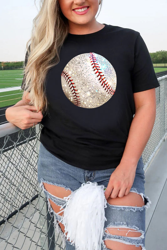 Heat Transfer Baseball Print Cotton Blend T Shirt