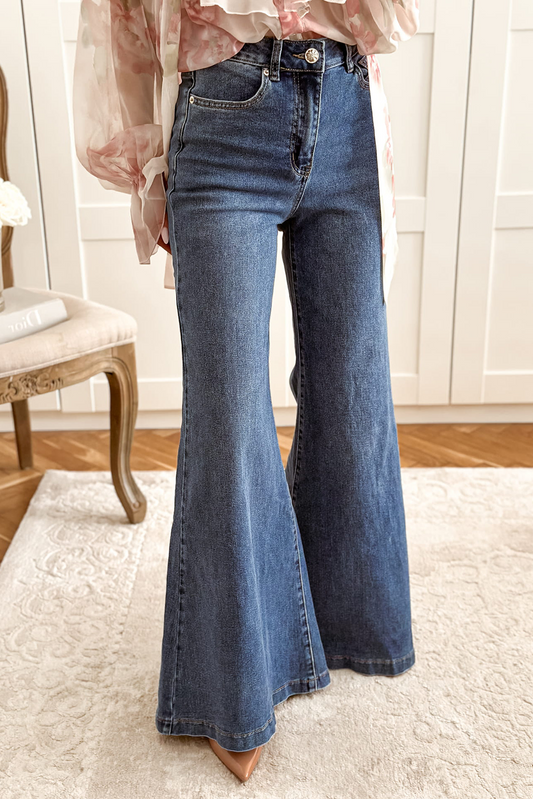 High Waist Button Zip Fly Bell Bottom Jeans