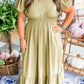 Plus Size V Neck Puff Sleeve Tiered Maxi Dress