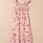 V Neck Flutter Sleeve Smocked Bodice High Waist Ruffle Maxi Dress