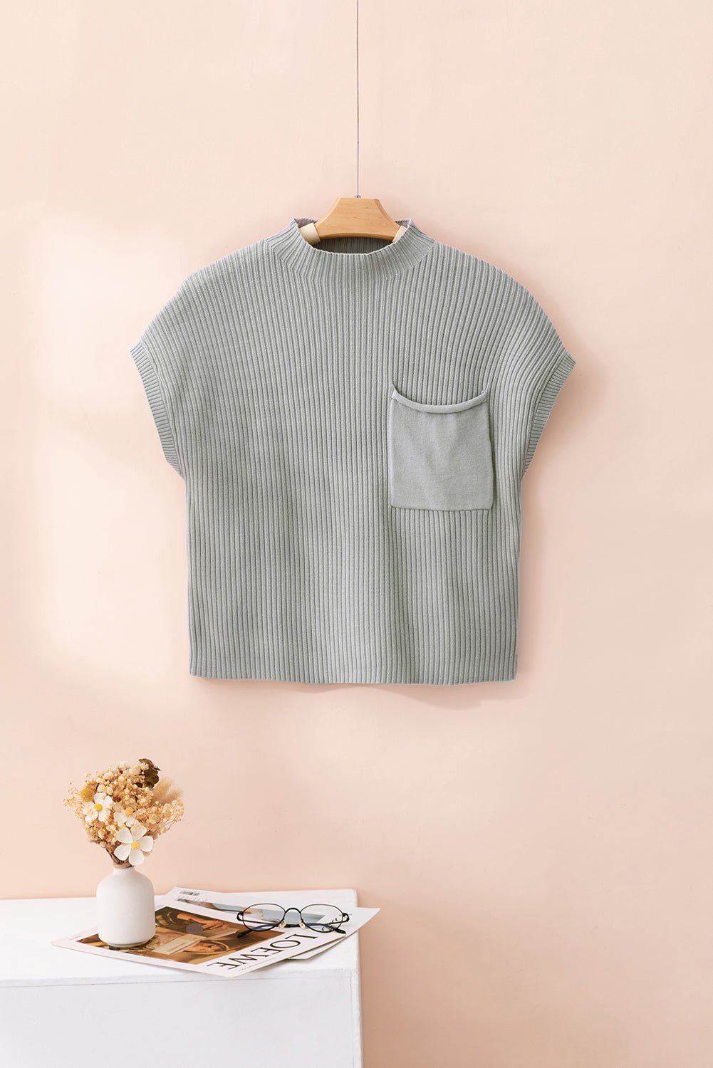 Pocket Ribbed Knit Sweater