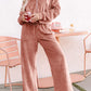 Velvet Zip-up Hoodie and Wide Leg Pants Set