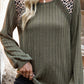 Leopard Print Crochet Patchwork Rib Textured Knit Top