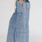 Acid Wash Exposed Seam Drawstring High Waist Jeans