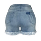 Stretch Destroyed Fringed Denim Shorts