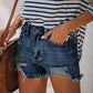 Stretch Destroyed Fringed Denim Shorts