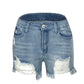 Stretch Destroyed Fringed Denim Shorts