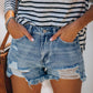 Stretch Destroyed Fringed Denim Shorts