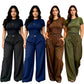 A-Short-sleeve wide-leg trouser set(Q6343)