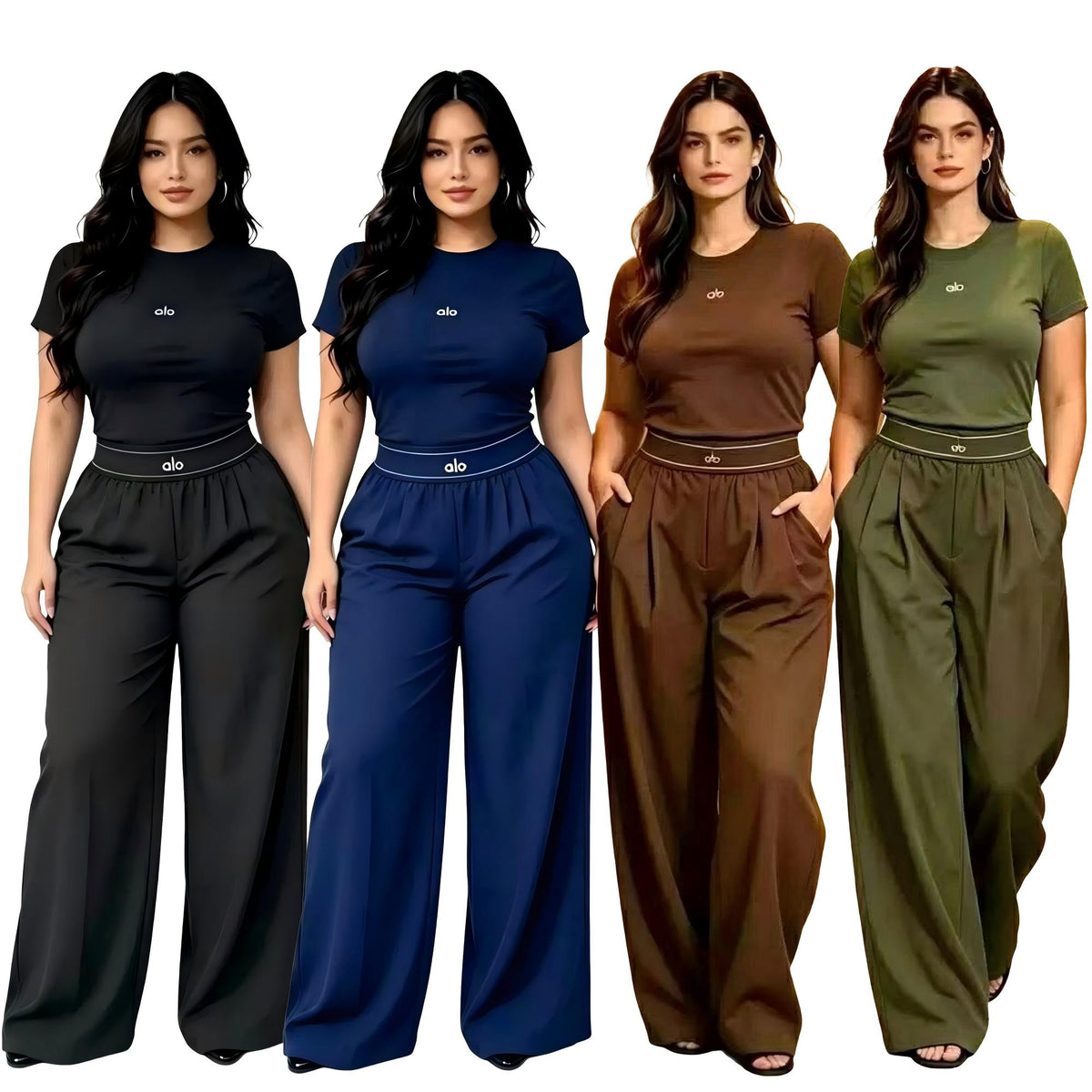 A-Short-sleeve wide-leg trouser set(Q6343)
