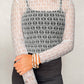 Sheer Mesh Patterned Lettuce Trim Slim Long Sleeve Top