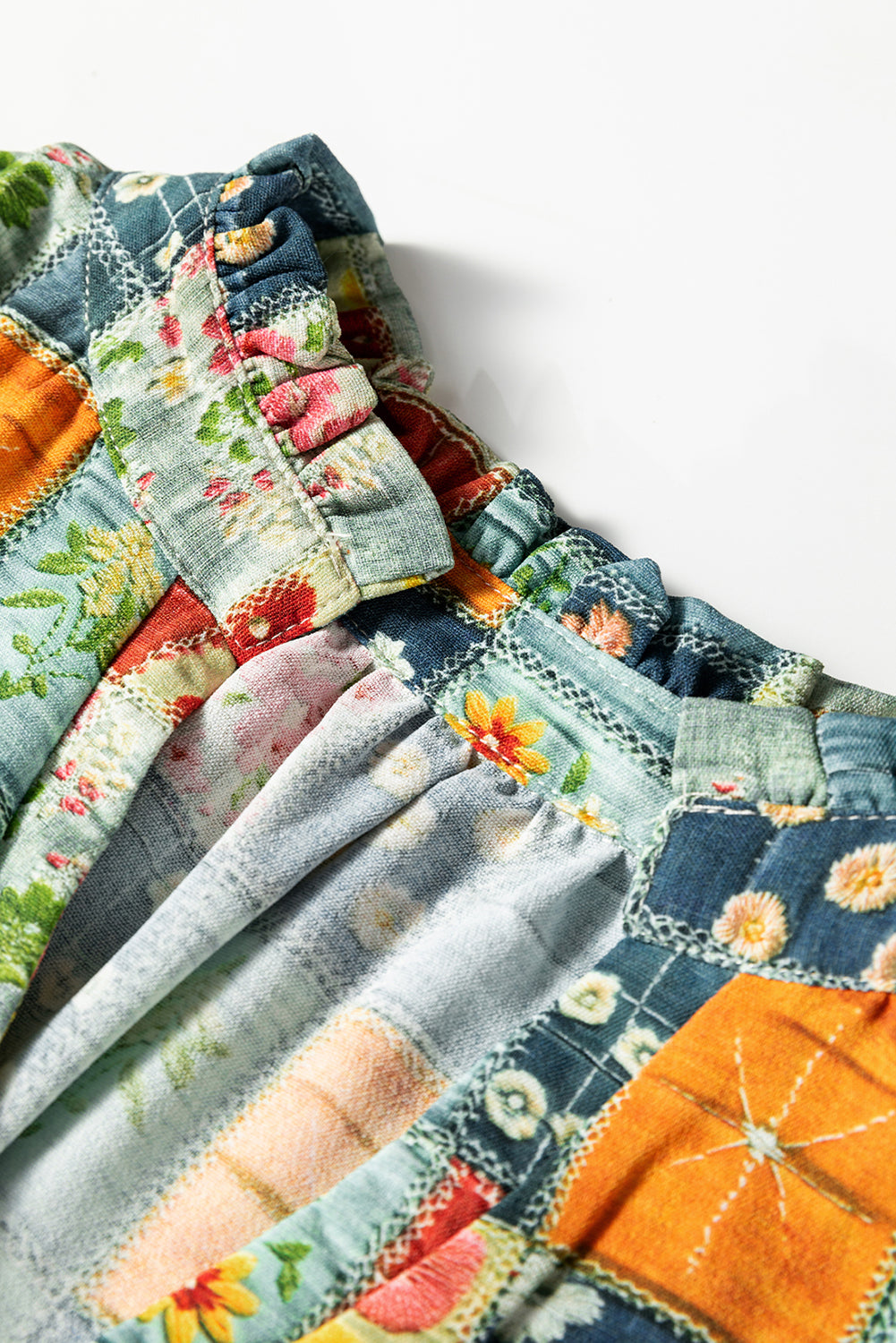 Fall Floral Half Placket Collared V Neck Blouse