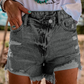 High Rise Crossover Waist Denim Shorts