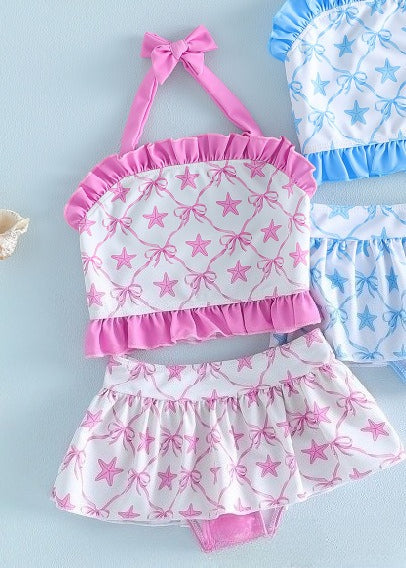 2Pcs Toddler Girl Swimsuit Set Sleeveless Halter Neck
