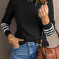 Striped Sleeve Plain Knit Sweater