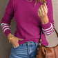 Striped Sleeve Plain Knit Sweater