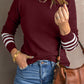 Striped Sleeve Plain Knit Sweater