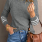 Striped Sleeve Plain Knit Sweater