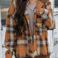 Plaid Patch Hooded Frayed Snap Button Jacket