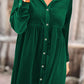 Long Sleeve Ruffle Velvet Button Up Dress