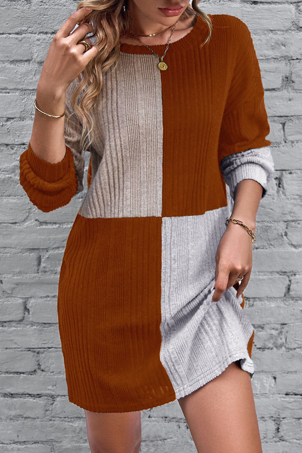 Ribbed Color Block Mini Dress