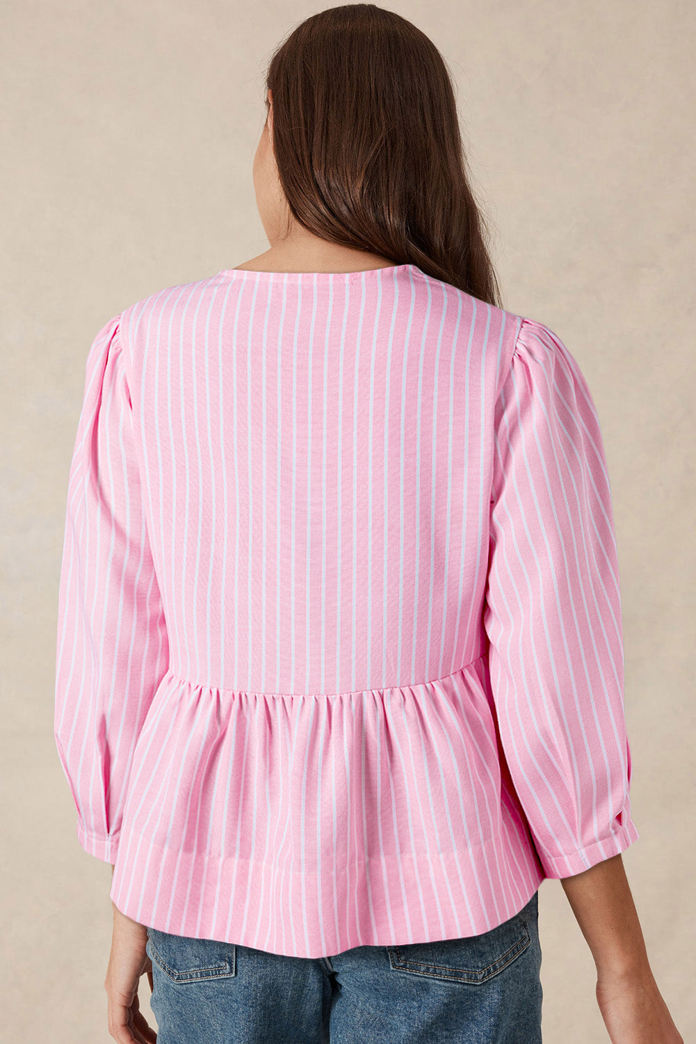 Bowknot Front Crew Neck Puff Sleeve Blouse