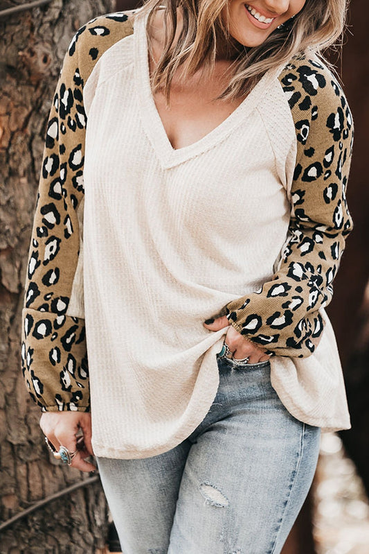 Plus Size Waffle Leopard Top