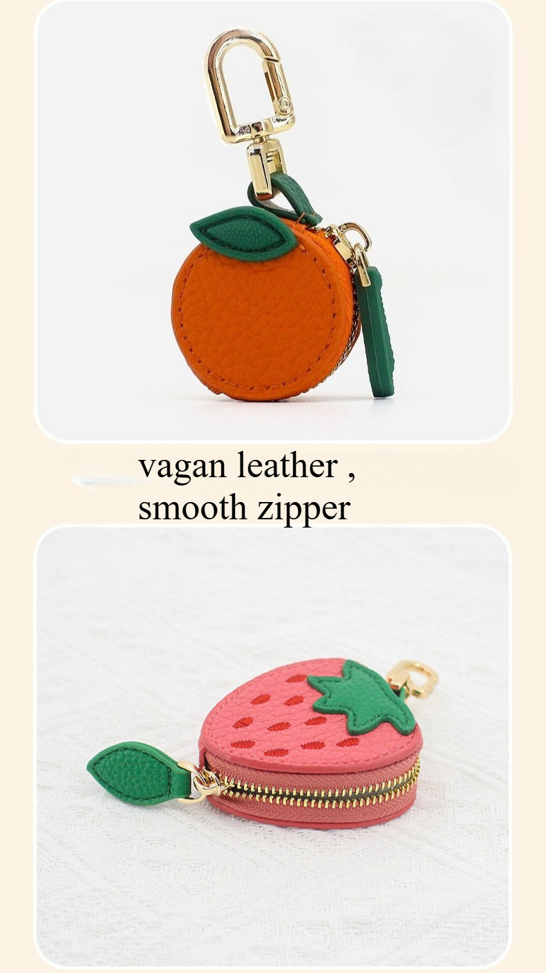 Fruit-Shaped Mini Coin Purse Keychain - Portable PU Leather Wallet & Bag Charm