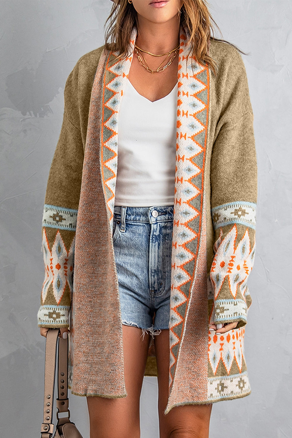 Western Aztec Open Front Sweater Cardigan