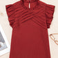 Solid Color Pleated Detail Ruffle Short Sleeve Blouse