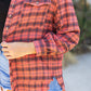 Plaid Long Sleeeve Side Split Distressed Hem Shirt