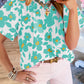 Floral Puff Sleeve Frilled Neckline Blouse