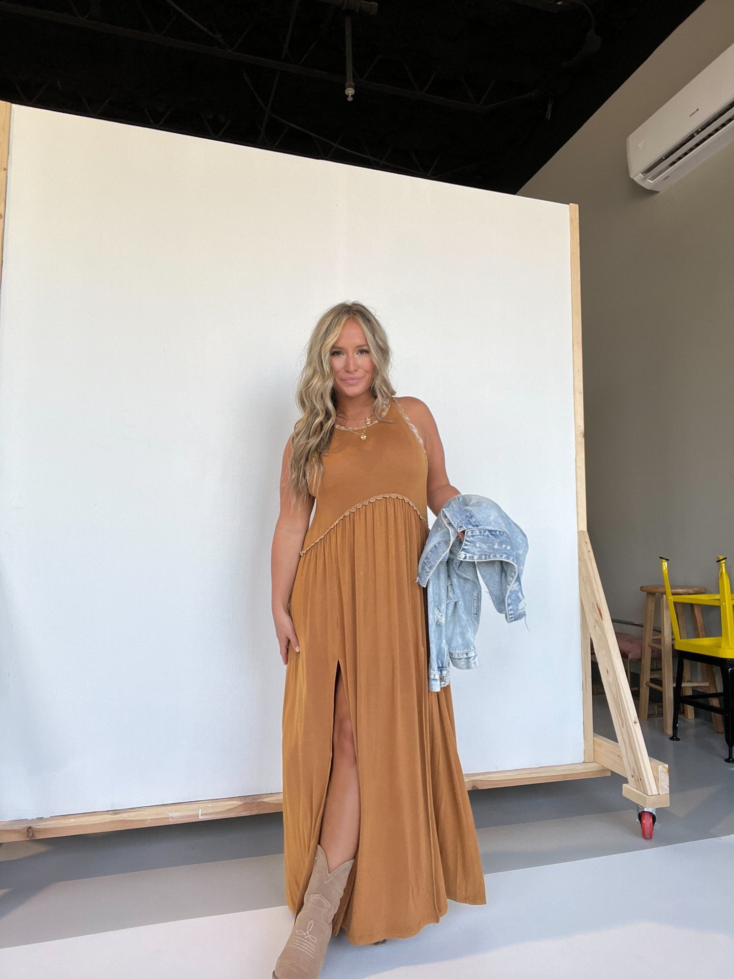 Solid Color Sleeveless High Waist Slit Dress