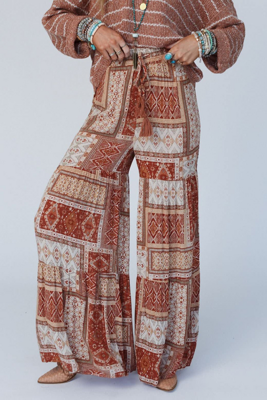 Aztec Print Tiered Palazzo Pants