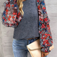 Chestnut Contrast Frilled Floral Sleeve Top