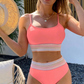 Striped Patchwork Spaghetti Strap High Waist Bikini