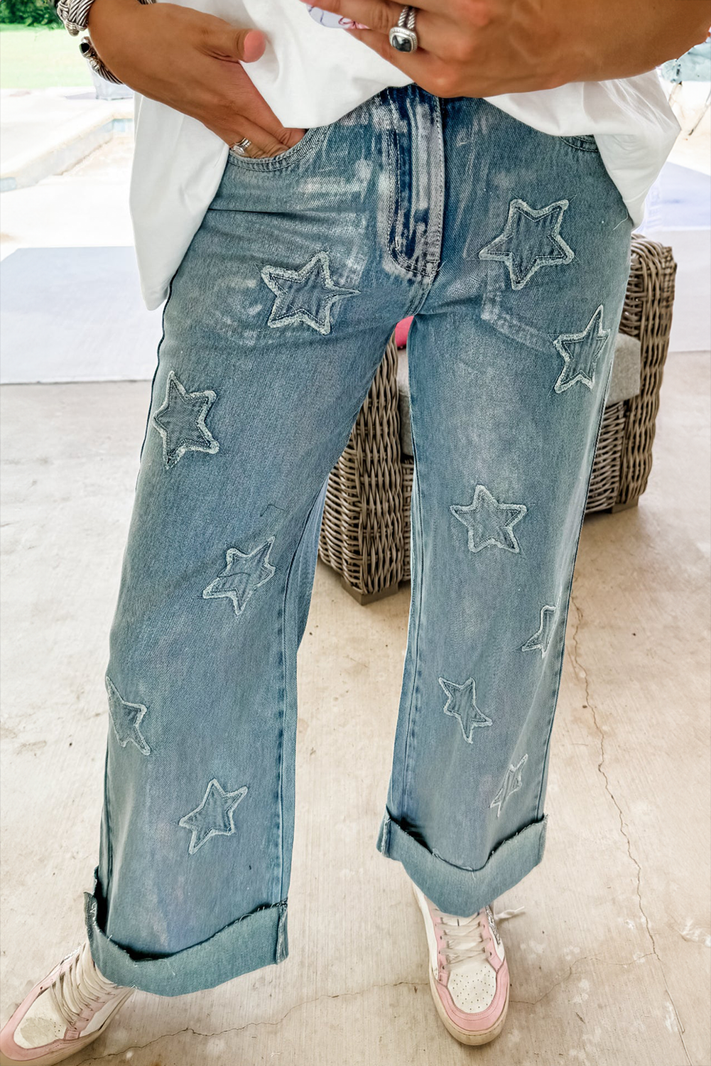 Star Patchwork Straight Leg Jeans