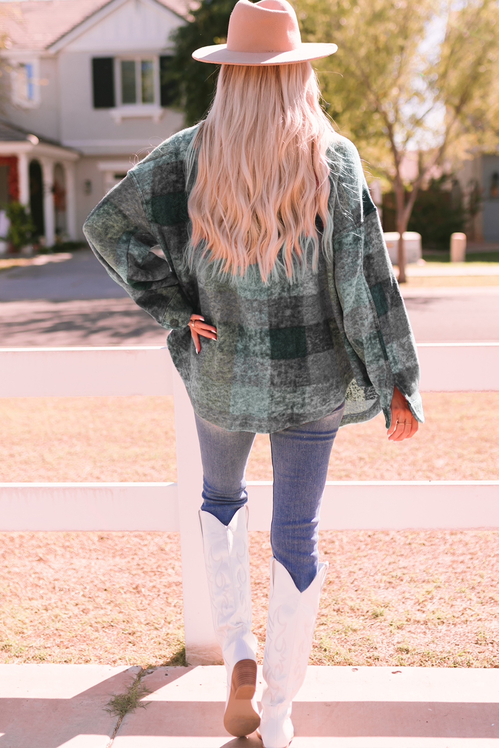 Brushed Plaid Pocketed Oversize Shacket