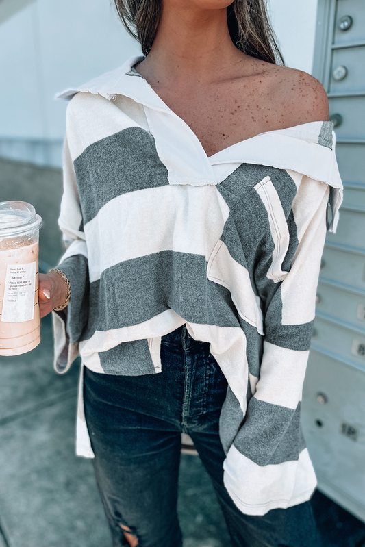 Stripe Oversized Collared Top