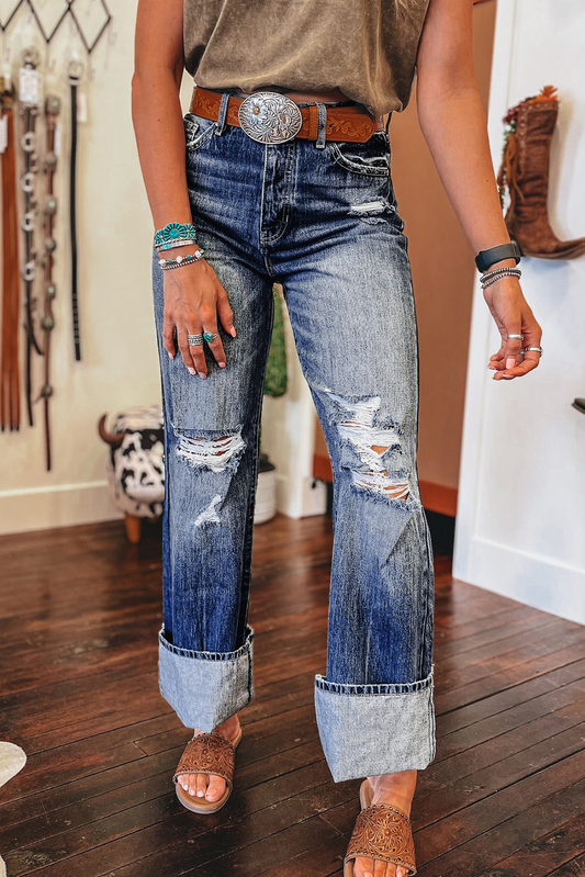 Mineral Wash High Rise Ripped Jeans