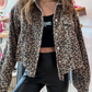 Khaki Leopard Raw Hem Cropped Jacket