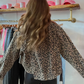 Khaki Leopard Raw Hem Cropped Jacket